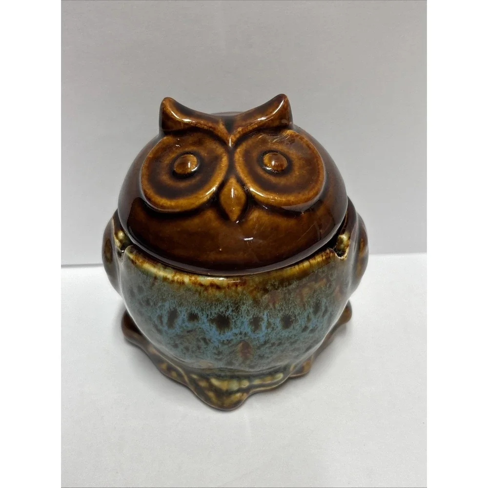 Owl Ceramic Ashtray Fairy Garden glazed glossy finish 4 inches tall K Cool brand